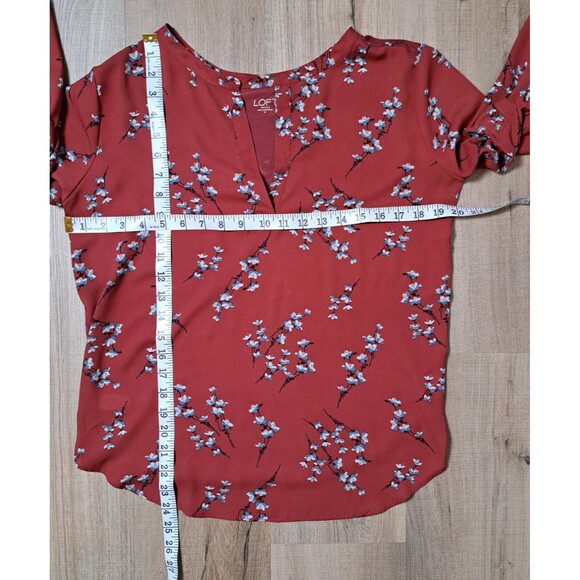 Loft Outlet Women's Red Floral Blouse Long Sleeve Peasant Size S - Picture 8 of 8